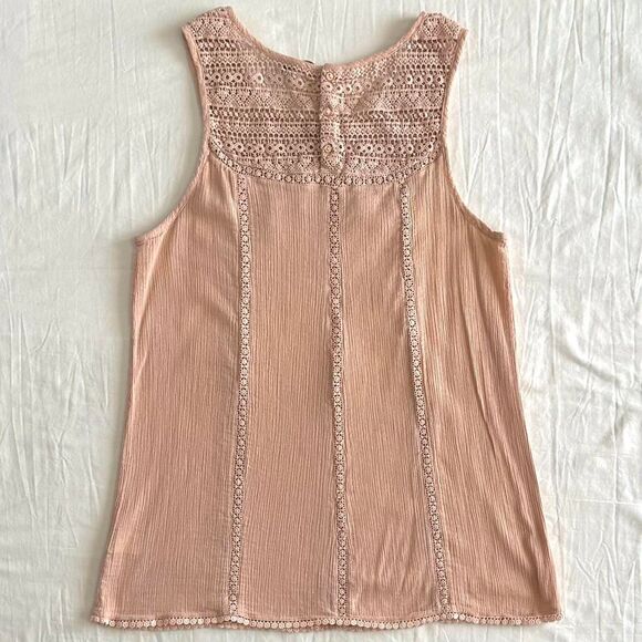 Garnet Hill Light Pink 100% Cotton Lace Tank Top Sz M Buttons Boho Flowy Tunic - Picture 4 of 4